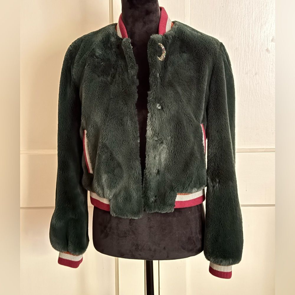 Ted Baker Faux Fur Bomber Jacket Letterman Style Size